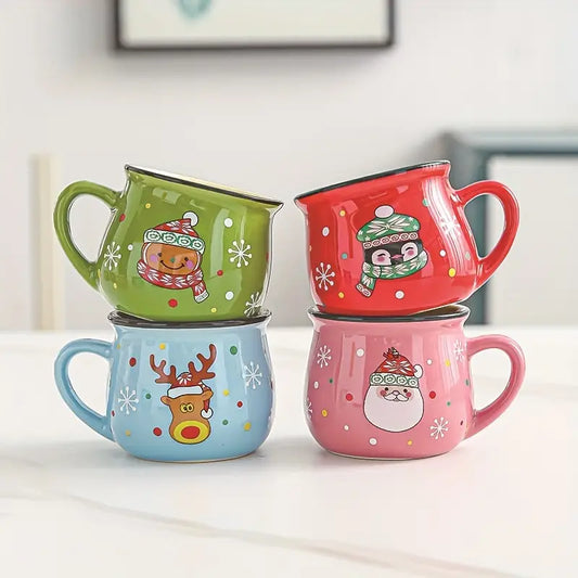 2/4pcs, Xmas Coffee Mugs, Ceramic Coffee Cups, Cute Penguin Elk Santa Water Cups, Summer Winter Drinkware, Birthday Gifts, Holiday Gifts, Christmas Gifts, New Year Gifts