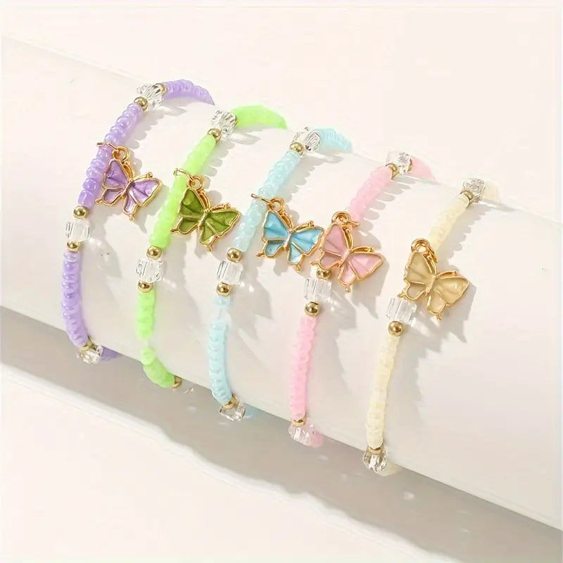 5pcs Elegant Trendy Cute Butterfly Beaded BFF Bracelet Decorative Accessories Holiday Gift For Girls Best Friends