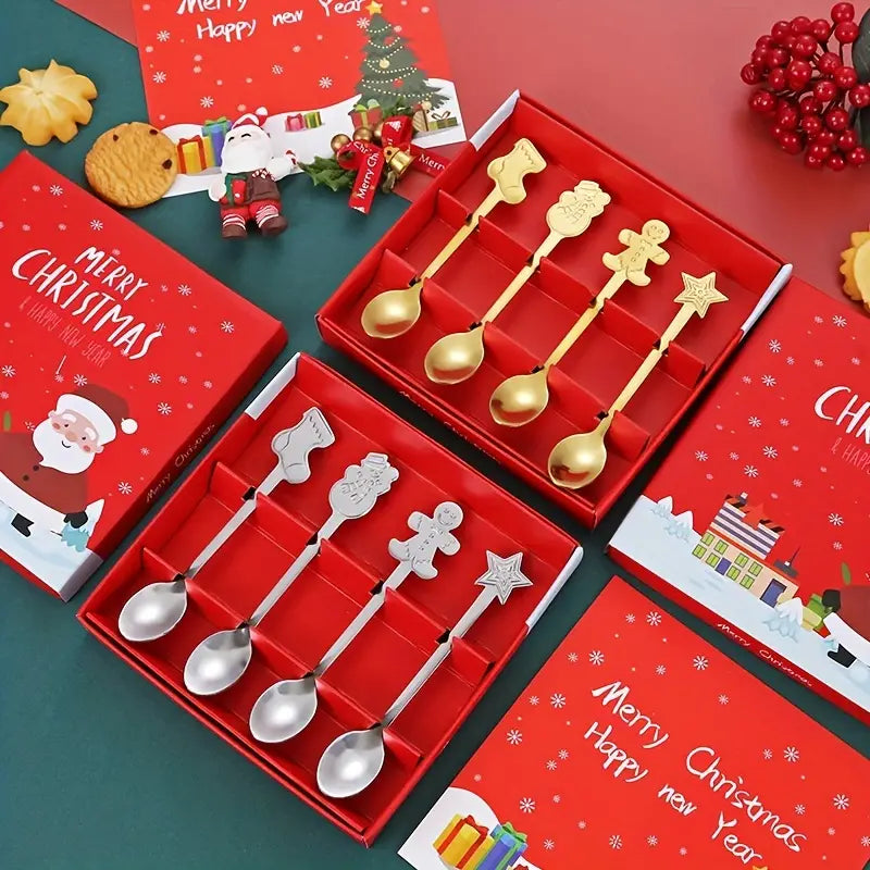 4pcs Christmas Cartoon Stainless Steel Gingerbread Spoon