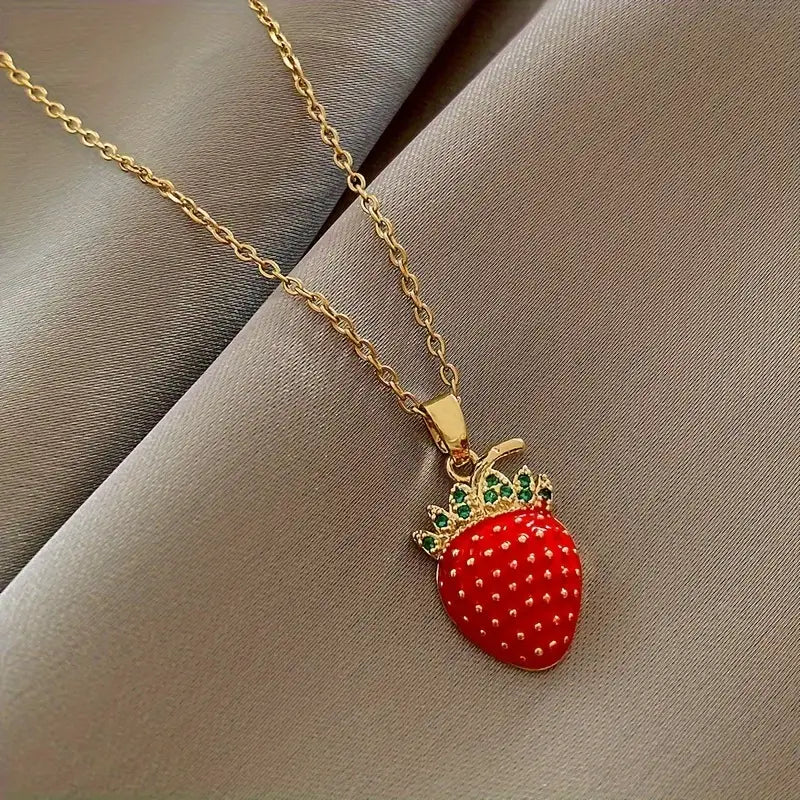 1pc Strawberry Necklace For Woman, Best Daily Jewelry For Cute Girls, Make You More Cute With This Strawberry Necklace, Ideal choice for Gifts