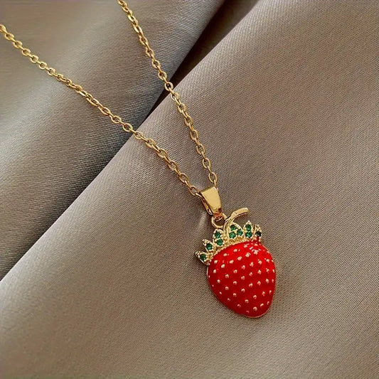 1pc Strawberry Necklace For Woman, Best Daily Jewelry For Cute Girls, Make You More Cute With This Strawberry Necklace, Ideal choice for Gifts