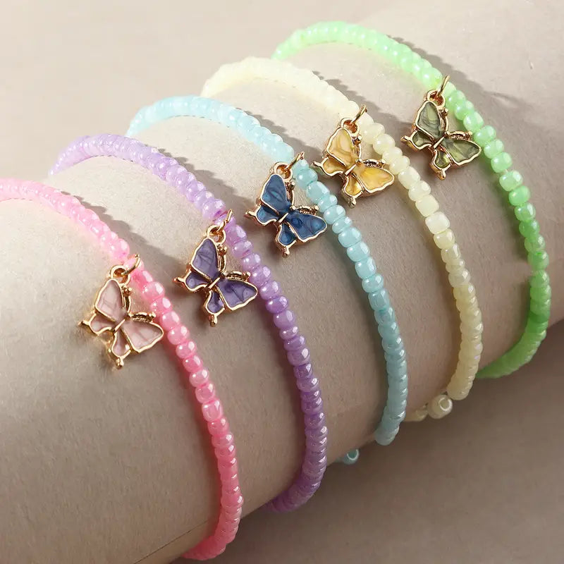 5pcs Elegant Trendy Cute Butterfly Beaded BFF Bracelet Decorative Accessories Holiday Gift For Girls Best Friends