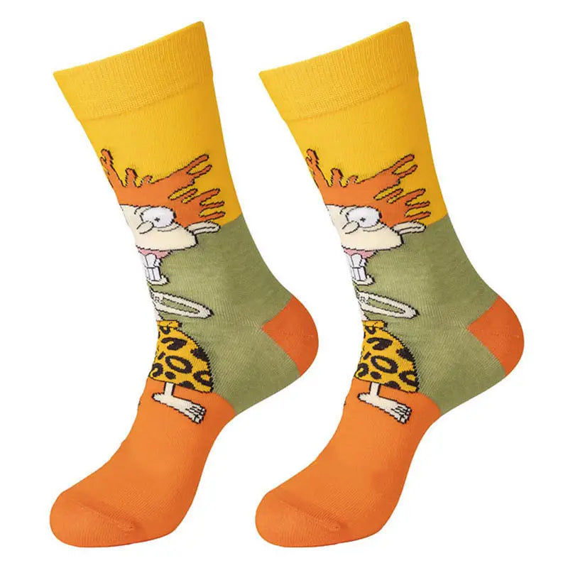 1pair Men's Cartoon Anime Comfortable Socks, Novelty Funny Happy Crew Socks, Socks Gifts For Friends