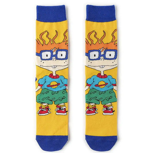 1pair Men's Cartoon Anime Comfortable Socks, Novelty Funny Happy Crew Socks, Socks Gifts For Friends