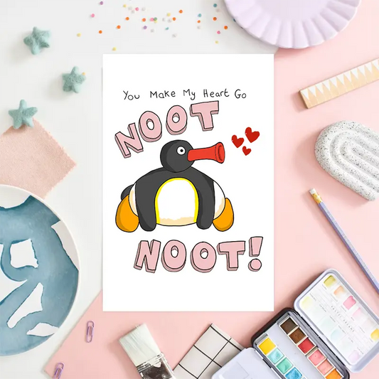 A Fun And Creative Valentine's Day Greeting Card Noot Noot, Anniversary, Valentines, Greetings Card, Cute, Funny Card, Penguin, 90s