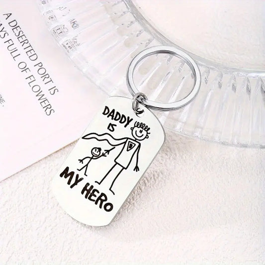 1pc DADDY IS MY HERO Keychain Cute Stainless Steel Key Chain Ring Father's Day Birthday Gift For Dad Papa