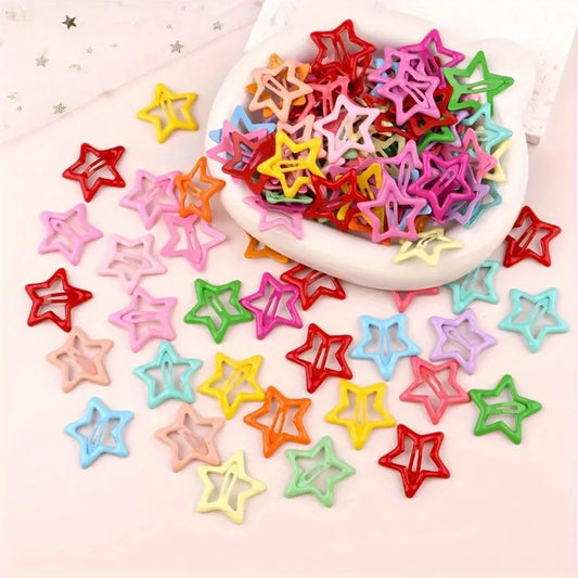 50pcs Candy Color Hollow Out Star Shaped Hair Side Clips Lovely Hair Fringe Clips For Women And Daily Use Wear