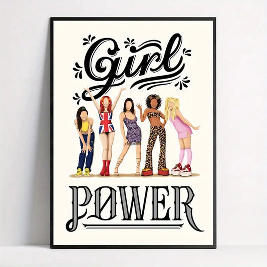 Girl Power Cartoon Canvas Poster - Art Deco Modern Retro Style - Frameless Portrait Orientation Wall Hanging Decor - Letter Print Artwork for Home Office, Bathroom, Living Room, Bedroom Decoration - Ink Medium Spice Girls Themed Art Print