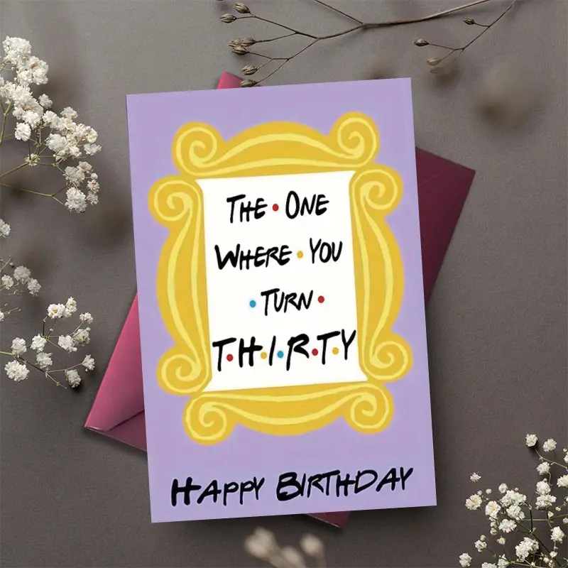 30th Birthday Greeting Card - Unisex, Retro Frame Design "The One Where You Turn Thirty" - Perfect for Friends and Loved Ones, Blank Inside