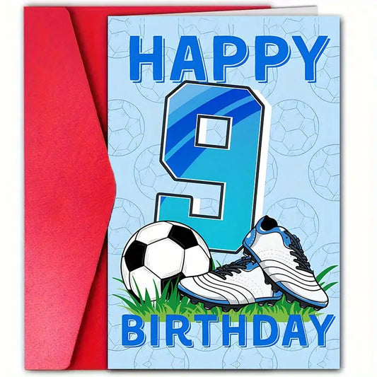 Soccer-Themed 9th Birthday Greeting Card with Envelope, 1 pc – Perfect Sports Fan Gift for Boys, Son, Grandson, Husband – High-Quality Paper Material, Celebratory Birthday Card for Football Enthusiasts