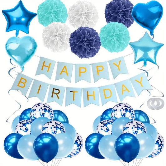 Birthday Banners for Boys, Blue Birthday Decorations for Boys Birthday Banners for Men with Paper Pompoms and Hanging Swirl Boys Birthday Decorations Men for 14st 16st 30st Birthday Party Decorations