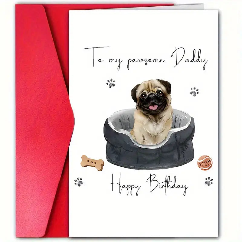 1pc Humorous Pug Birthday Greeting Card for Any Recipient, High-Quality Paper Material, Charming Birthday Wishes Card for Dad, Mom, Siblings, Friends, 11.94x18.03 cm with Envelope