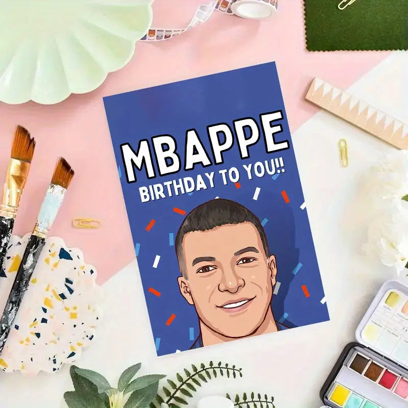 Happy Birthday Greeting Card for Anyone, Mbappe Themed, Fun Celebratory Design with Envelope, Unisex Birthday Card, Paper Material, Suitable for All Ages - 1pc