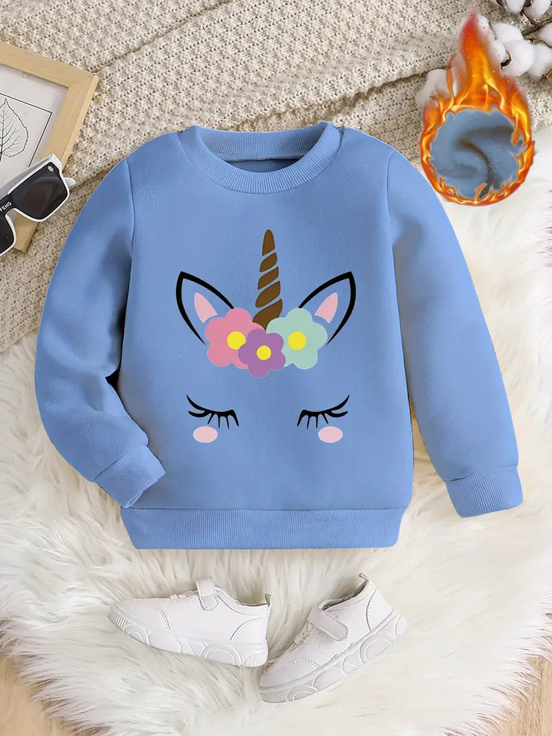 New Girls Round Neck Thread Elastic Neck Pullover Thickened Plush Sweater + Popular Printing