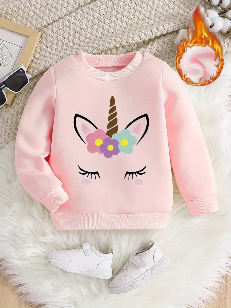 New Girls Round Neck Thread Elastic Neck Pullover Thickened Plush Sweater + Popular Printing