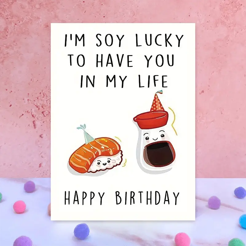 Soy Lucky Birthday Card: Adorable Sushi Duo in Party Hats - Perfect Gift for Friends and Family