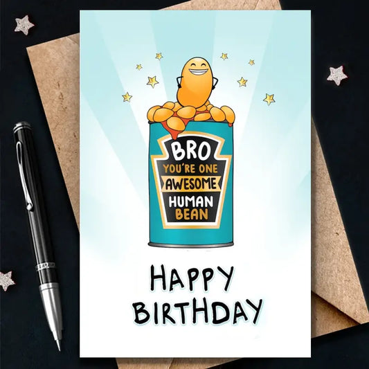 Awesome Brother Birthday Card - Hilarious 'One Awesome Human Bean' Greeting, Perfect Gift For Big Bro On Birthdays & Special Occasions Funny Brother Birthday Card Birthday Card Brother