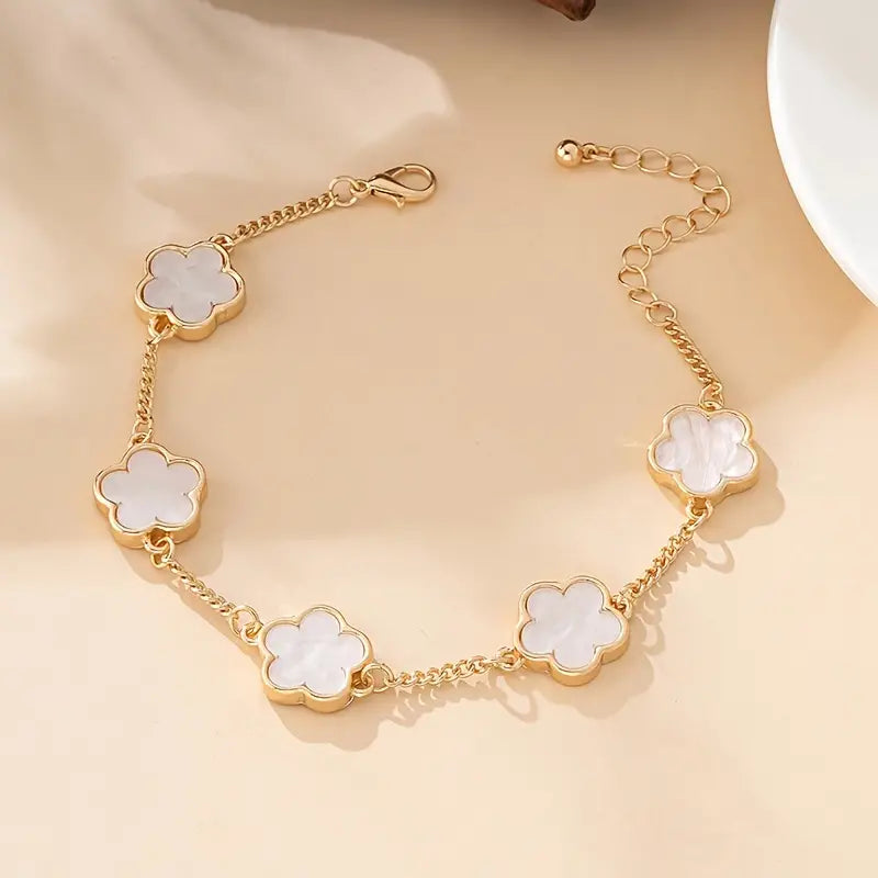 1 Pc Exquisite Lucky Flower Design Anklet Alloy Jewellery Elegant Vacation Style For Women Beach Foot Chain