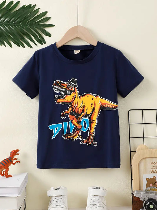 Toddler's Cool Dinosaur Print T-shirt, Casual Short Sleeve Top, Baby Boy's Clothing