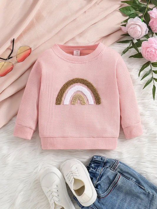 Adorable Babys Soft Towel Sweatshirt with Embroidered Details - Long Sleeve Spring & Autumn Top