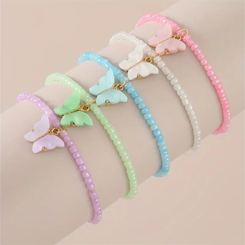 5pcs Elegant Trendy Cute Butterfly Beaded BFF Bracelet Decorative Accessories Holiday Gift For Girls Best Friends