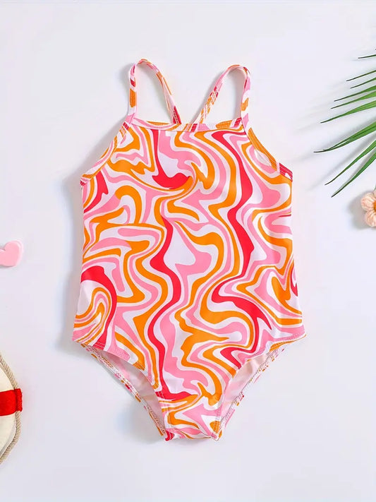 Summer Baby Kid Girls Colorful Seaside Beach Cute Elastic Suspender Swimsuit