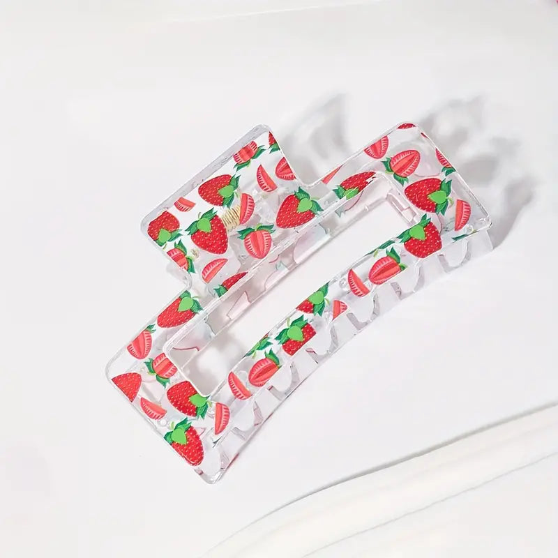 Lovely Strawberry Pattern Printed Hair Claw Clip Cute Hollow Out Hair Grab Clip For Women And Daily Use