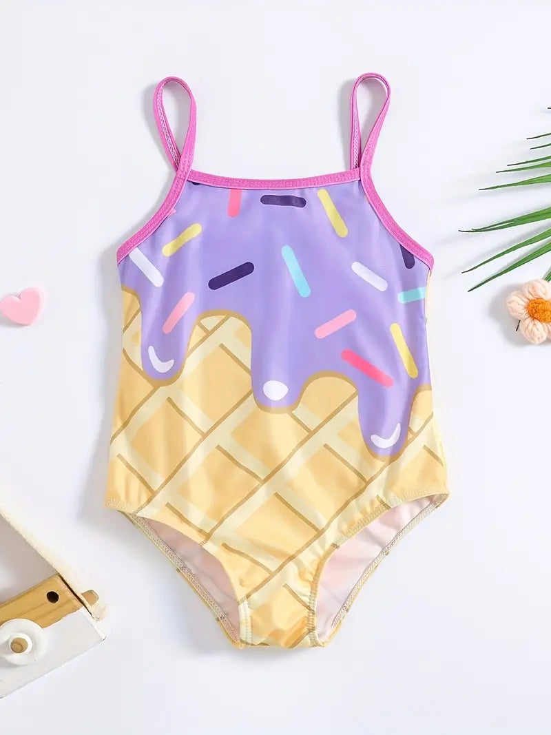 Summer Baby Kid Girls Colorful Seaside Beach Cute Elastic Suspender Swimsuit