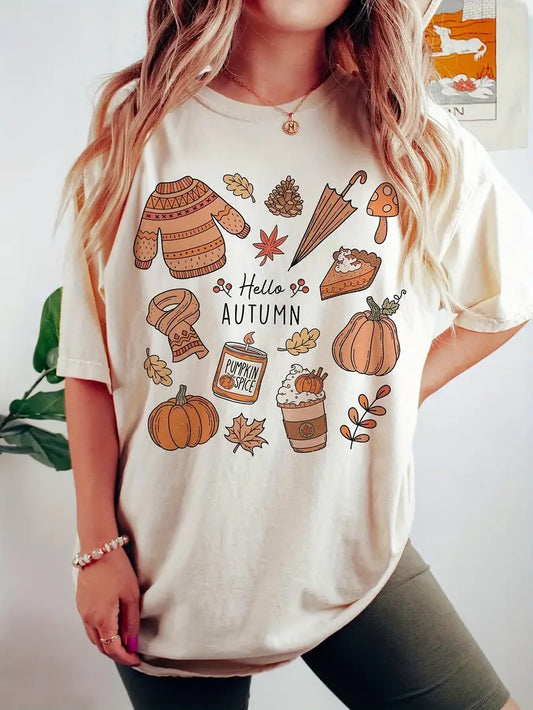 Halloween Print Crew Neck T-Shirt, Casual Short Sleeve T-Shirt For Spring & Summer, Women's Clothing