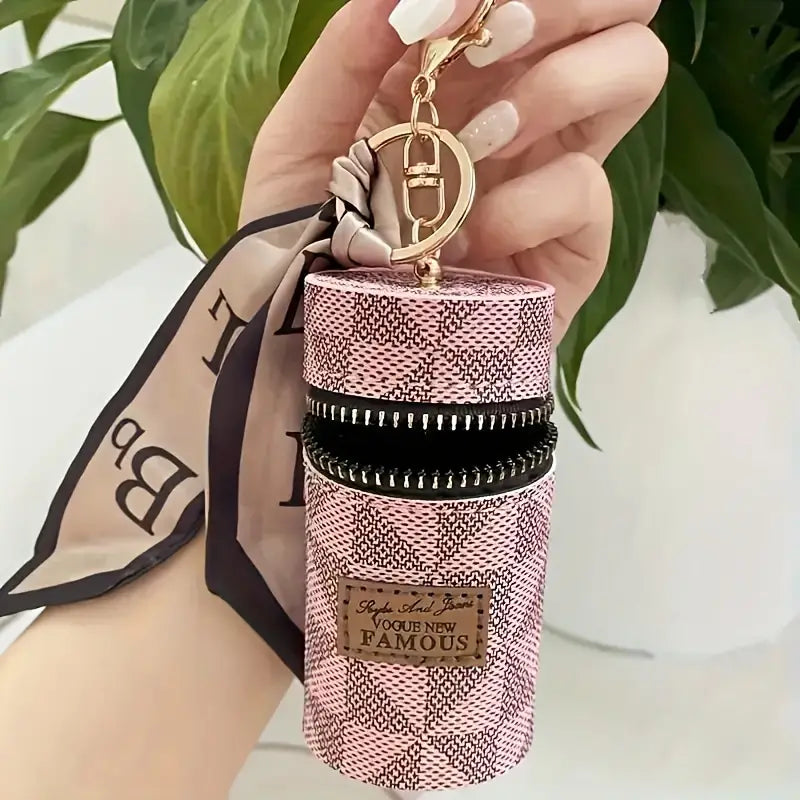 1pc Girl's Mini Retro Coin Purse, Classic Pouch With Scarf Decor, Zipper Portable Multifunctional Lipstick Bag