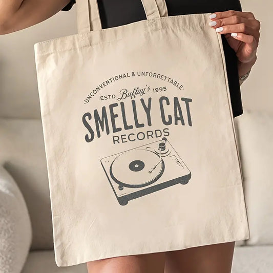 1 Pc Smelly Cat Friends Pattern Tote Bag - Durable Canvas Shoulder Bag with Comfortable Strap and Foldable Design for Travel, Daily Commute, and Shopping - Unique Christmas Gift Idea with Stylish and Trendy Design