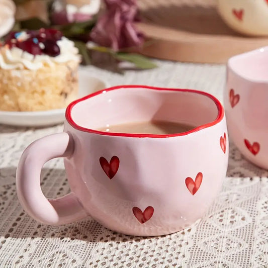 1pc Romantic Ceramic Coffee Mug 9.5oz - Charming Heart Pattern, Love-Inspired Cup for Couples, Birthday Gift, Adorable Office & Home Collection for Coffee & Milk