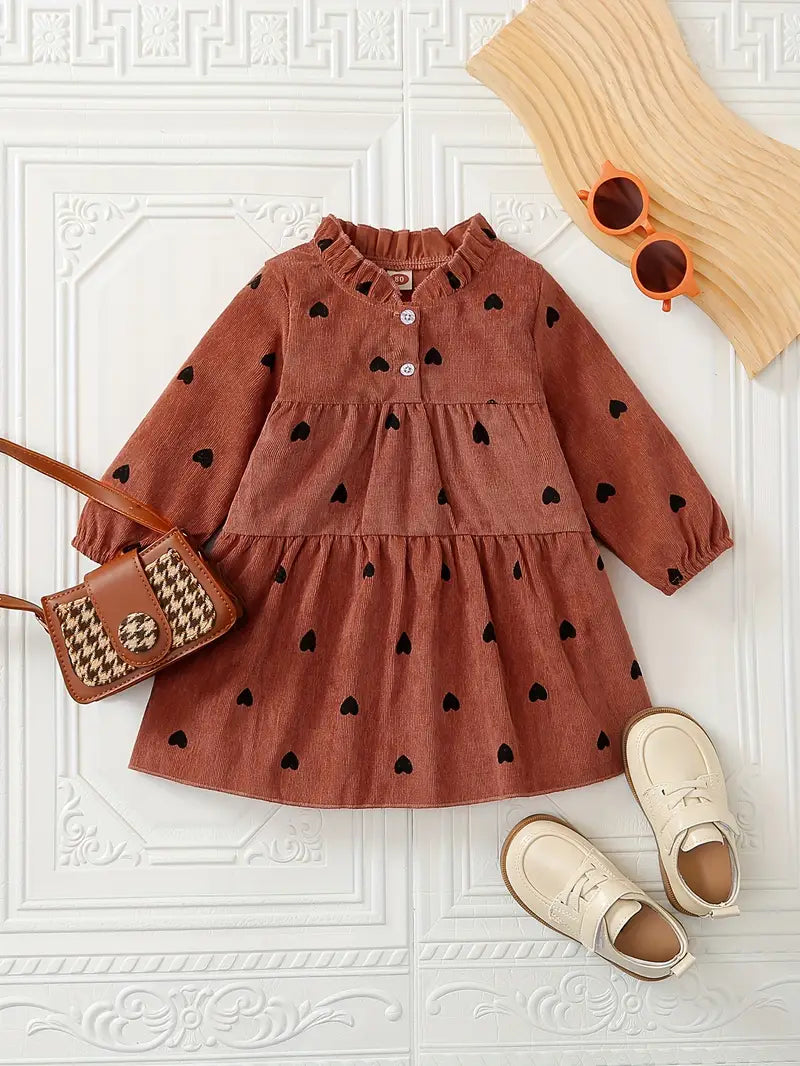 Girl's Casual Children's Clothing, Autumn Baby Lace Collar Dress For Baby Girl's Autumn Long-sleeved Love Print Dress