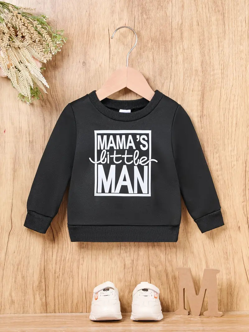 Toddler Baby Boys MAMA'S LITTLE MAN Print Sweatshirt, Kids Casual Top