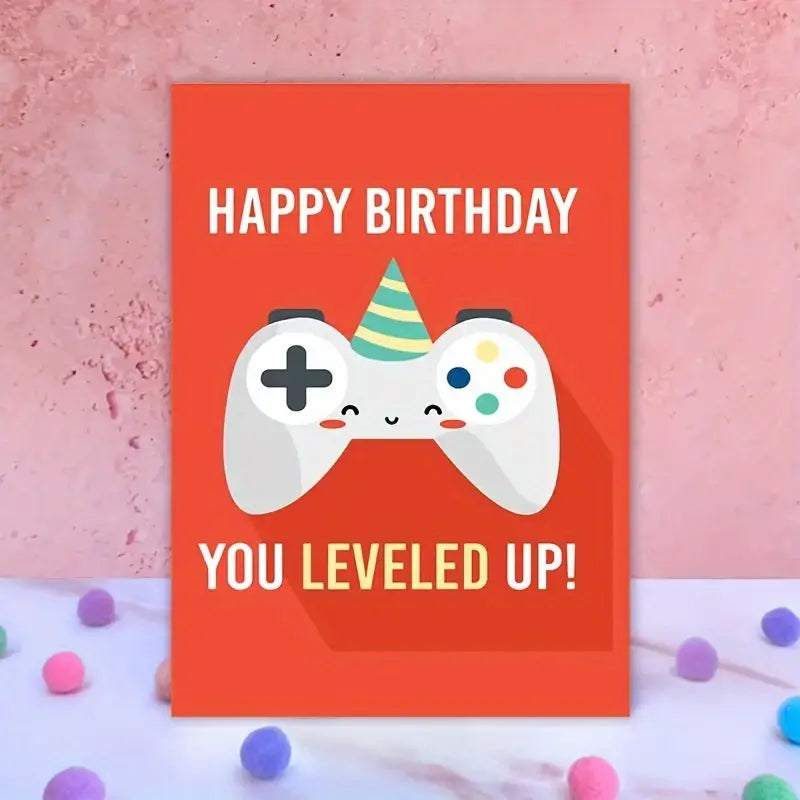 1pc Video Game Themed Happy Birthday Greeting Card with Envelope, Unisex Funny Level Up Birthday Note Card for Friends, Him, Her, Boyfriend - Cute Gamer Birthday Card for Anyone