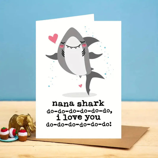 Shark Themed Birthday Greeting Card for Grandmother, Nana Shark Love You Doo Doo Doo - Funny Birthday Card for Any Recipient, High-Quality Paper with Envelope Included