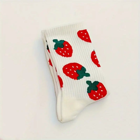 1 Pairs Strawberry Pattern Mid Tube Socks - Ultra-Soft, Breathable, and Cozy for All-Day Comfort - Designed for Women, Perfect for Fall and Winter, Includes Stockings and Hosiery