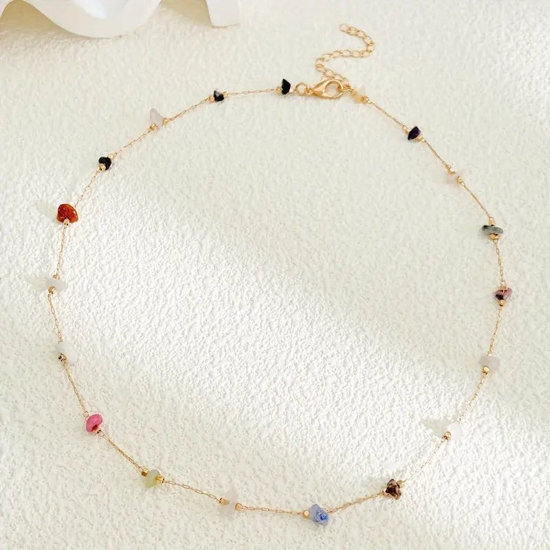 14K Plated Multicolor Irregular Shape Beads Necklace Female Color Chain Necklace Gift