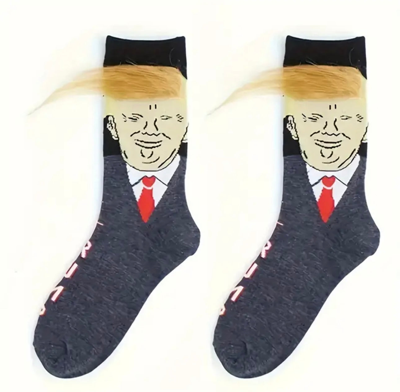 1 Pair of Whimsical Cartoon Character Trump Crew Socks - Breathable, Comfy, Casual, Cotton Blend Knit Fabric - Unisex Street Style for Mens Outdoor Wearing All Seasons