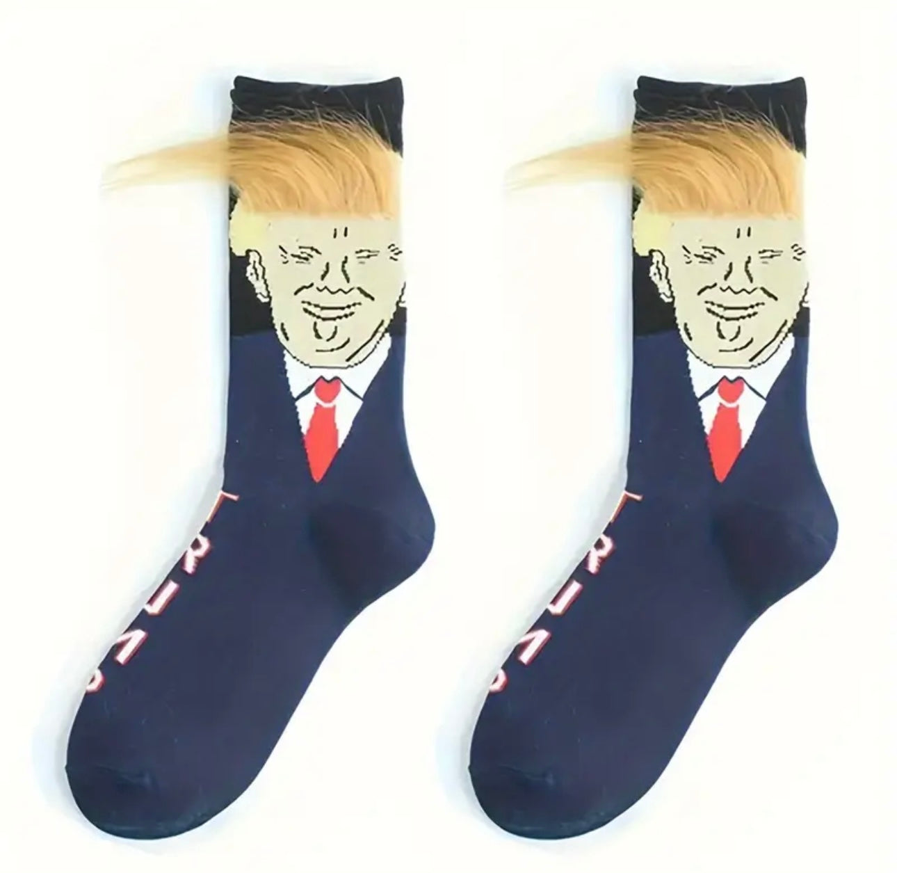 1 Pair of Whimsical Cartoon Character Trump Crew Socks - Breathable, Comfy, Casual, Cotton Blend Knit Fabric - Unisex Street Style for Mens Outdoor Wearing All Seasons