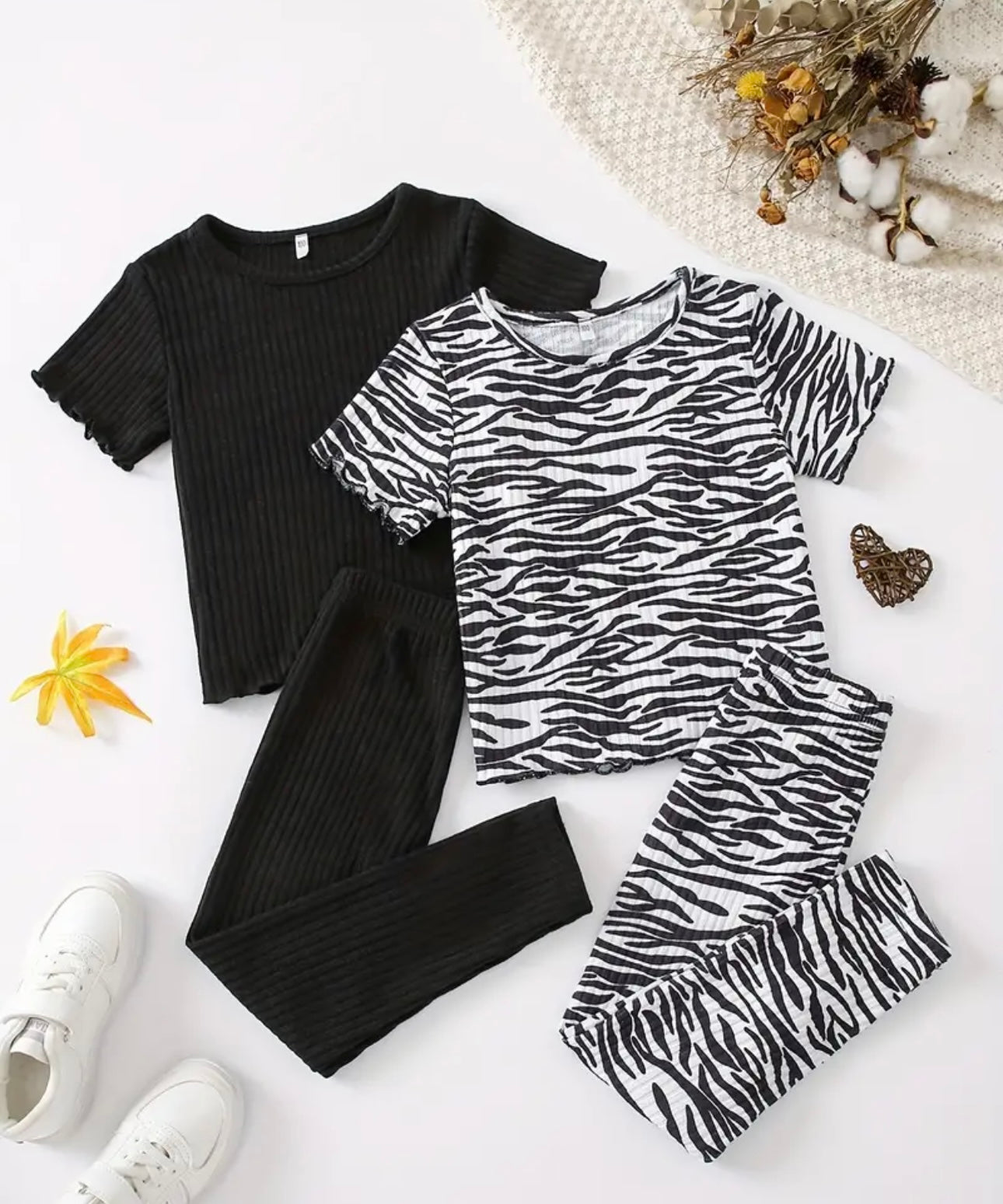 2sets Girl's Ribbed T-shirt & Leggings Set, Casual Outfits, Kids Clothes For Spring Fall