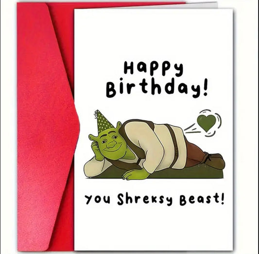 Shrek-Themed Funny Birthday Greeting Card for Men, Women, Friends – Congratulatory Wishes, Universal Recipient, High-Quality Paper, 11.94x18.03 cm, Envelope Included