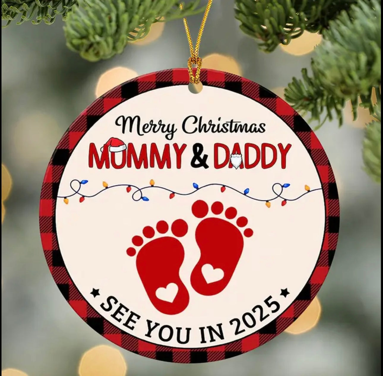 "Joyful Anticipation" Merry Christmas 2025 - 'See You In 2025' Baby Bump Ornament, Acrylic Round Decor For Tree, Window, Fireplace & Garden - Perfect Gift For Expecting Parents