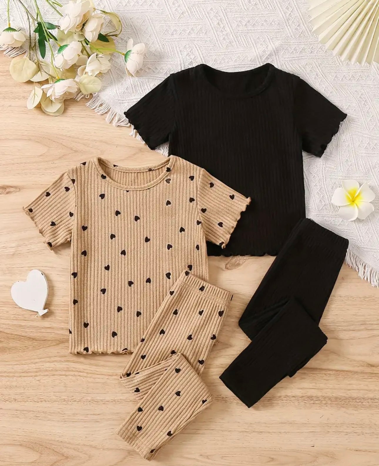 2sets Girl's Ribbed T-shirt & Leggings Set, Casual Outfits, Kids Clothes For Spring Fall