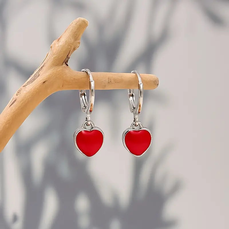 Black Enamel Heart Design Dangle Earrings Elegant Simple Style Alloy Jewelry Trendy Gift For Lovers