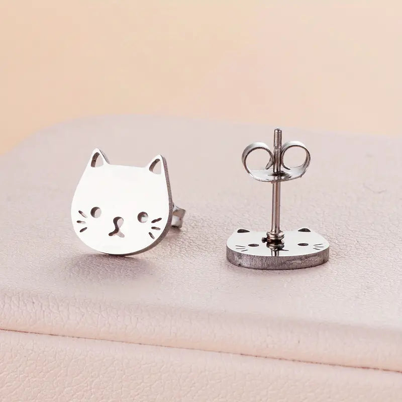 Stainless Steel Low Allergy Cat Shape Daily Wear Ladies Stud Earrings