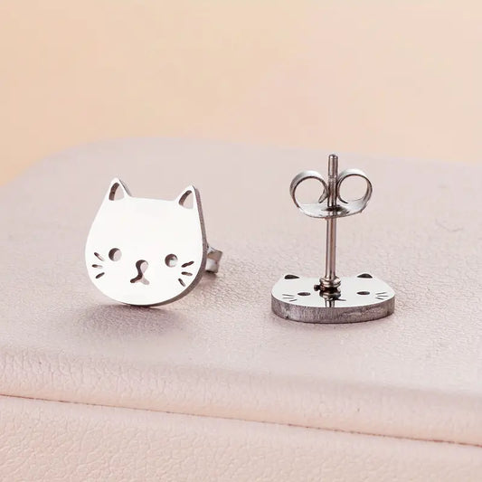 Stainless Steel Low Allergy Cat Shape Daily Wear Ladies Stud Earrings