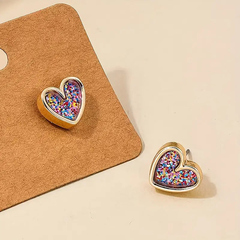 1 Pair Exquisite Stud Earrings, Colorful Sequin Leopard Print Pattern Heart Shaped Stud Earrings For Ladies, Valentine's Day Jewelry Gifts