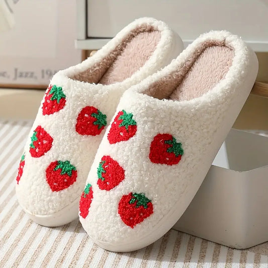 Luxurious Soft Plush Halloween Strawberry House Slippers - Ultra-Cozy Anti-Skid Slip-Ons for Mens Indoor Winter Comfort