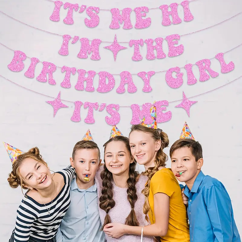 1Set, Its Me Hi I'm The Birthday Girl Its Me Glitter Banner, Glitter Popular Birthday Decorations Glitter Banner, Its A Girl Garland For Birthday Party Decorations, Hot Pink Girls Birthday Glitter